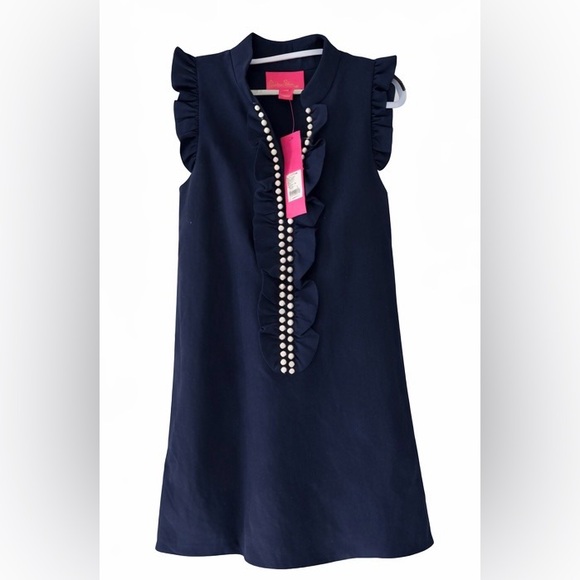Lilly Pulitzer Dresses & Skirts - Lilly Pulitzer Adalee Shift Dress True Navy Pearl Ruffle NWT Size 00